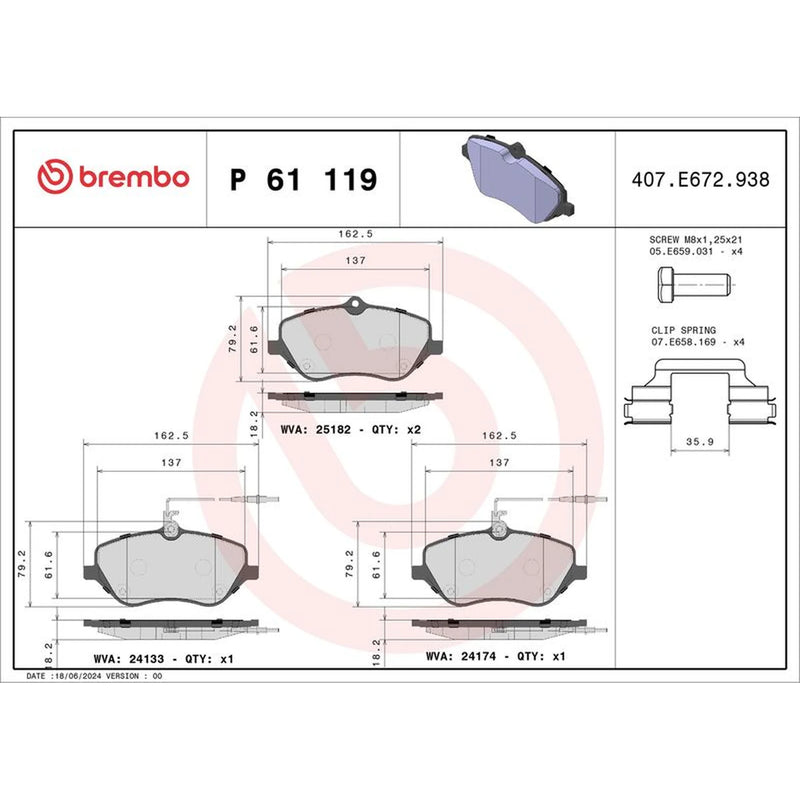 Brembo 4 x Front Brake Pad Set fits Citroën C5 III Break 2008-2009 2.2