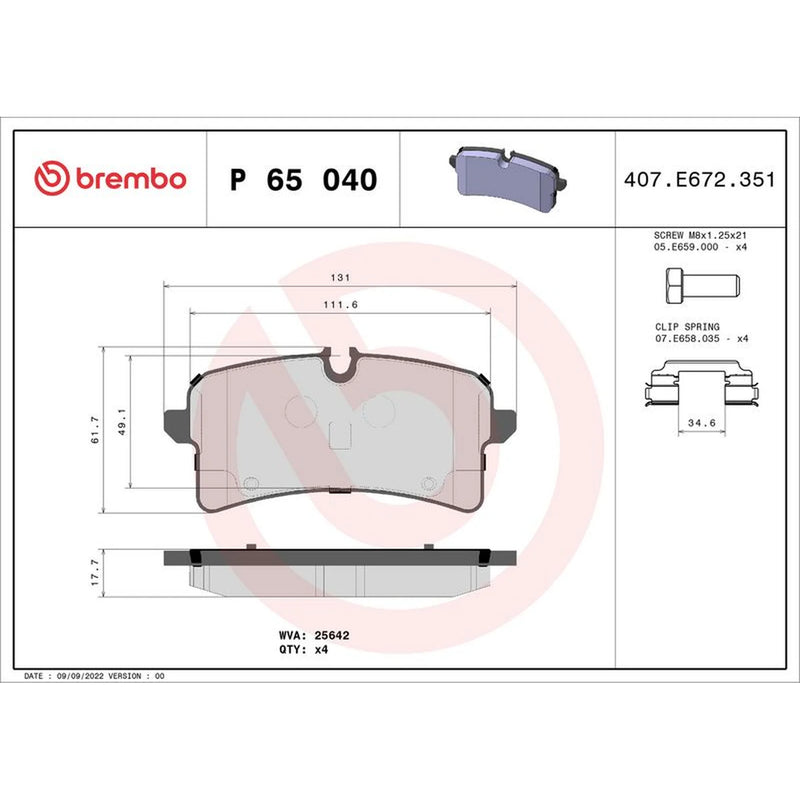 Brembo 4 x Rear Brake Pad Set fits Porsche Macan 2014-2019 2.0 2.9 3.0 3.6