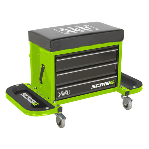 Sealey Mechanic's Utility Seat & Toolbox Hi-Vis Green SCR18G Sealey - Dynamic Drive
