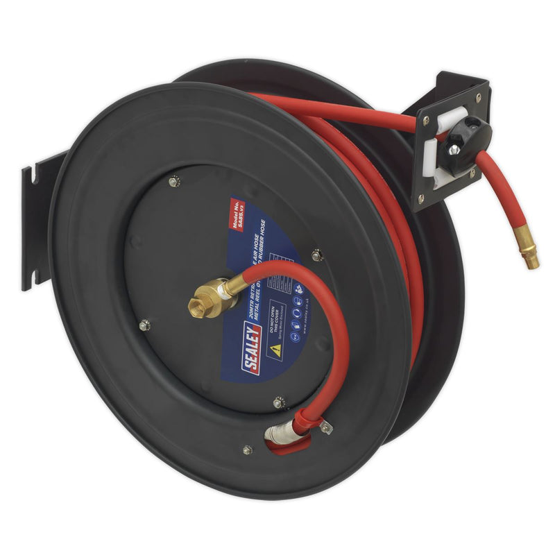 Sealey Retractable Air Hose Steel Reel 20m 10mm ID Rubber Hose SA85 Sealey  - Dynamic Drive