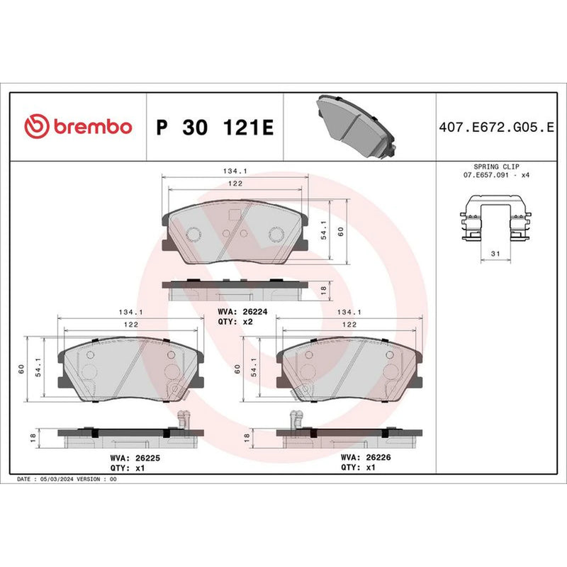 Brembo 4 x Front Brake Pad Set fits Kia Soul III 2019 on