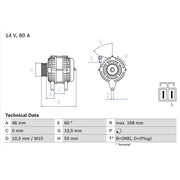 Bosch Car Alternator 12V fits Nissan Micra III 2003-2010 1.0 1.2 1.4