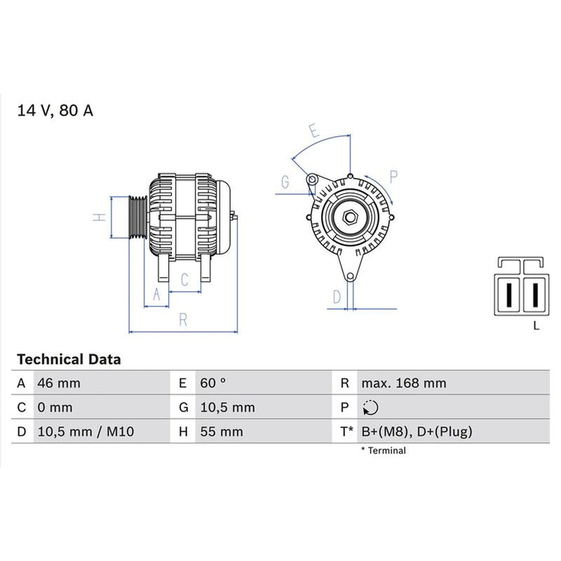 Bosch Car Alternator 12V fits Nissan Micra III 2003-2010 1.0 1.2 1.4