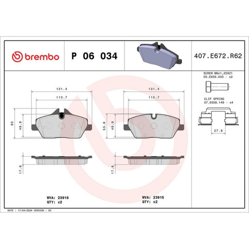 Brembo Front / & Rear / Brake Discs & Pads fits Mini Mini 2006-2010
