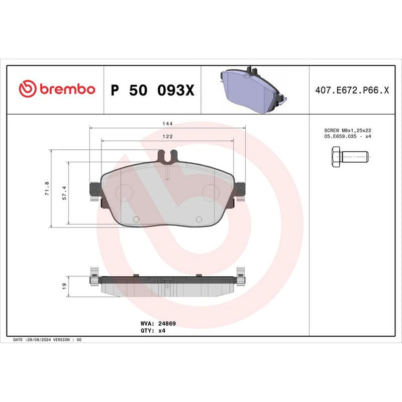 Brembo 4 x Front Brake Pad Set fits Infiniti Q30 2015 on 1.5 1.6 2.0 2.2