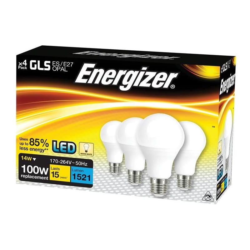 Energizer® LED ES (E27) Opal GLS Non-Dimmable Bulb, Warm White 1521 lm 13.2W (Pack 4) Energizer® - NN4 Online