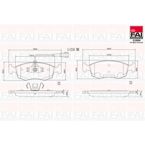FAI Front Brake Pad Set fits Fiat 500 2007 on 1.2