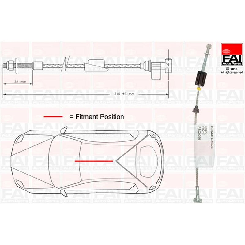 FAI Handbrake Cable Front fits Ford Courier Box Body/Mpv 1996-2003 1.3 1.4 1.8
