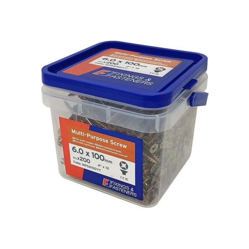 Forgefix Multi-Purpose Pozi Compatible Screw CSK ST ZYP 6.0 x 100mm Tub 200 ForgeFix - Dynamic Drive