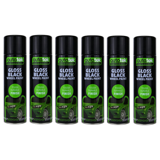 6x AUTOTEK GLOSS BLACK Wheel Paint 500ml Spray Paint High Coverage Autotek  - Dynamic Drive