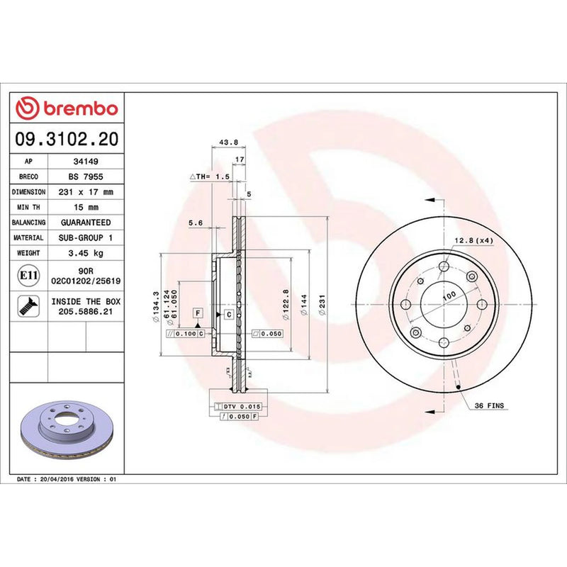 Brembo Front Brake Internally Vented Discs & Pads fits Honda Civic 1991-1995 1.3