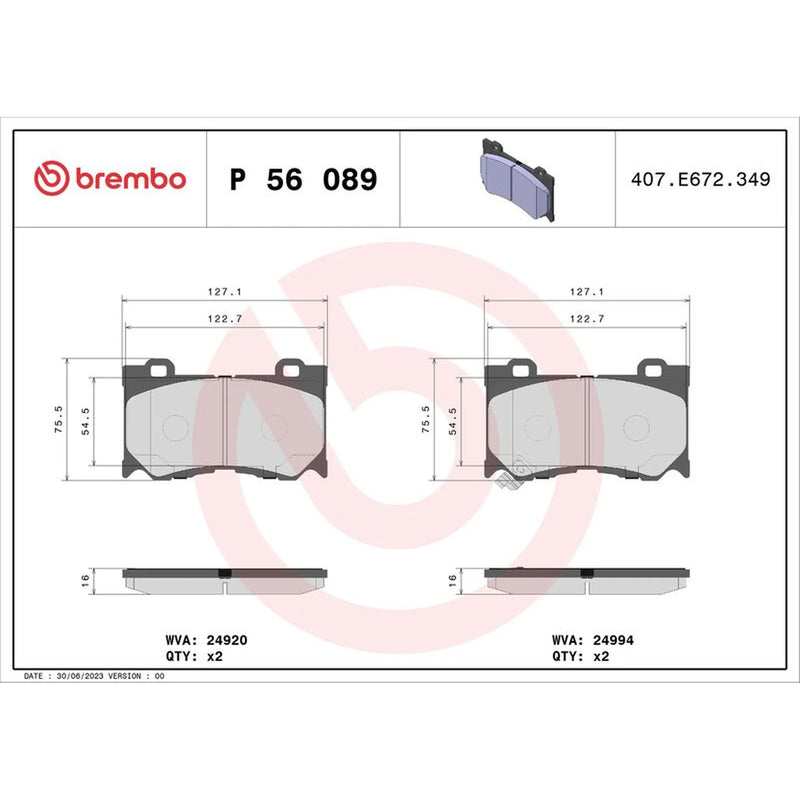 Brembo 4 x Front Brake Pad Set fits Infiniti Fx 2008 on