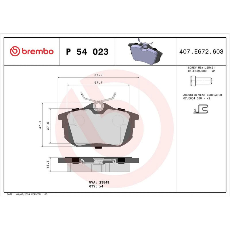 Brembo 4 x Rear Brake Pad Set fits Mitsubishi Carisma 1995-2006 1.3 1.6 1.8 1.9