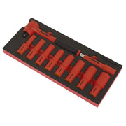 Premier Insulated Socket Set with Tool Tray 1/2"Sq Drive 10pc - VDE Approved Sealey Premier - Dynamic Drive