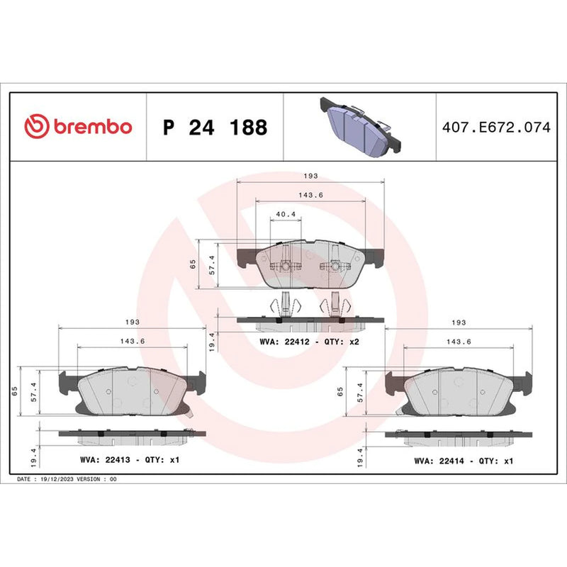 Brembo 4 x Front Brake Pad Set fits Ford Focus IV 2019-2025 2.0 2.3