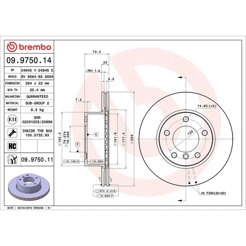Brembo Front Brake Internally Vented Discs & Pads fits BMW 1 2004-2011