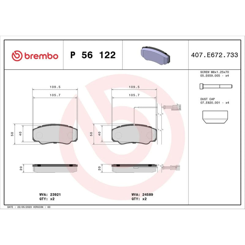 Brembo 4 x Rear Brake Pad Set fits Nissan Cabstar 2006-2013