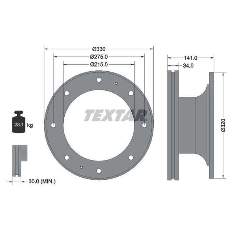Textar 2 x Internally Vented Brake Discs 93127400