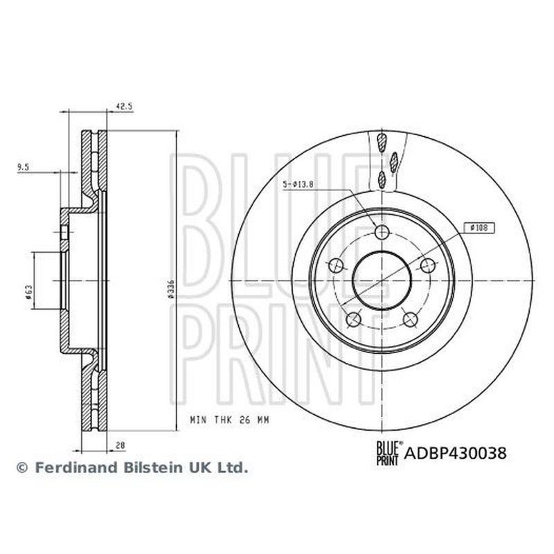 Blue Print 2 x Internally Vented Brake Discs fits Ford Focus II 2009-2011 2.5