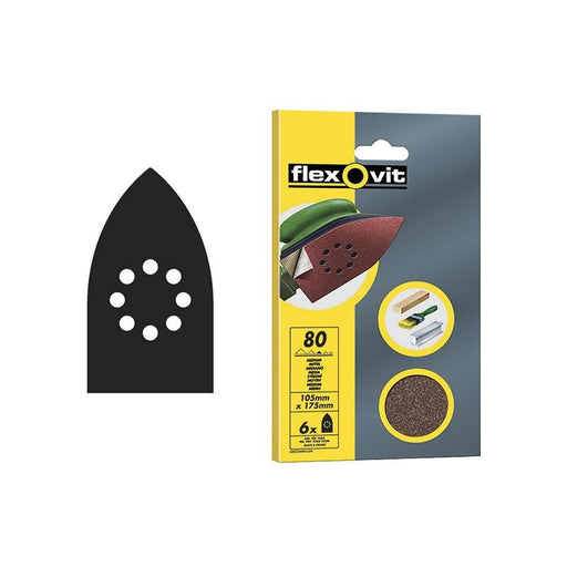 Flexovit Detail Hook & Loop Sanding Sheets 105x175mm Medium 80G (Pack 6) Flexovit - Dynamic Drive