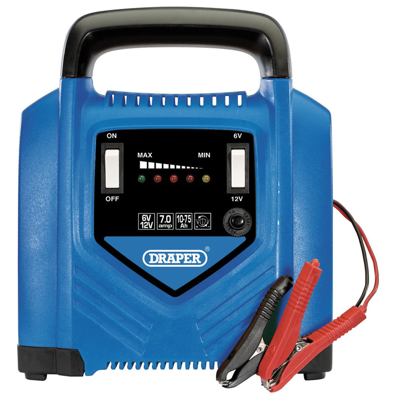 Draper 6V/12V Battery Charger, 7.0A, 10-75Ah 53164 Draper - Dynamic Drive