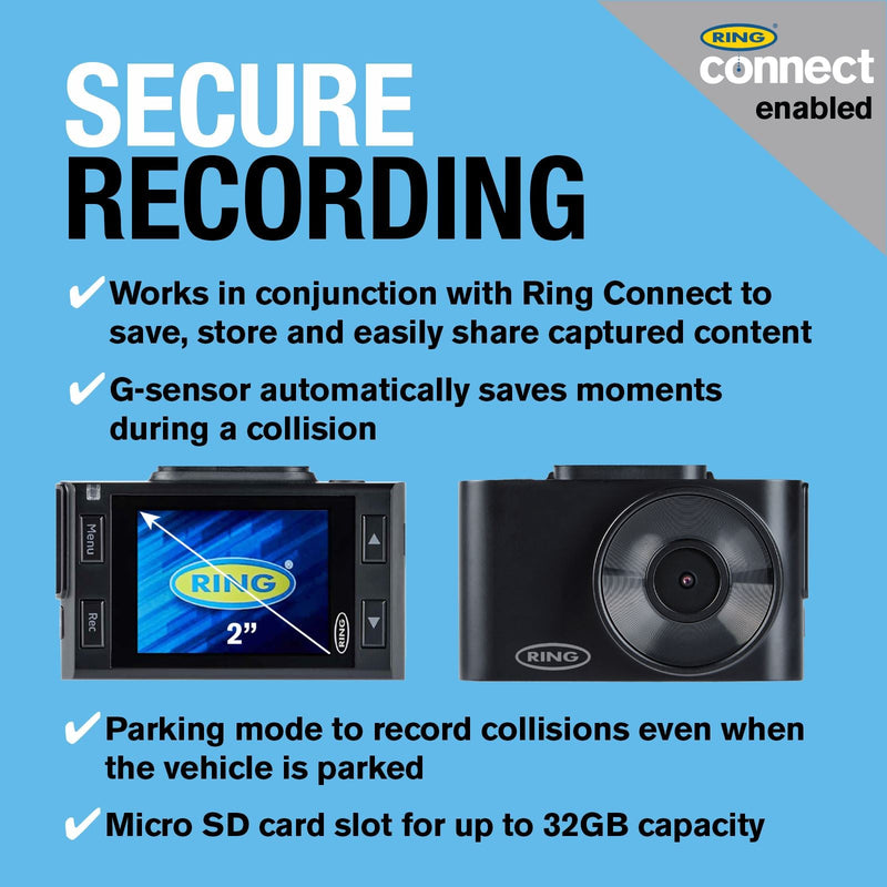 Ring Automotive RSDC2000 Smart Dash Cam WiFi Full HD 1080p 30fps 2" Screen G-Sen Ring Automotive - Dynamic Drive