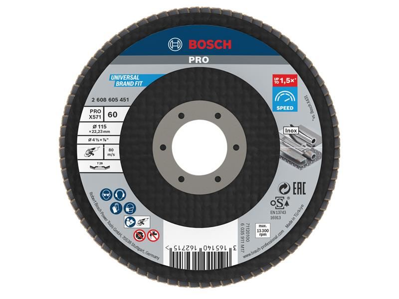 Bosch Powertool Accessories PRO X571 Flap Disc, Angled 115 x 22.23 x G60 Bosch Powertool Accessories - NN4 Online