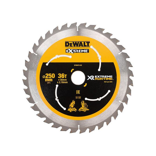 Dewalt Power Tools Extreme Runtime FlexVolt Mitre Saw Blade 250 x 30mm x 36T DeWALT Power Tools - Dynamic Drive