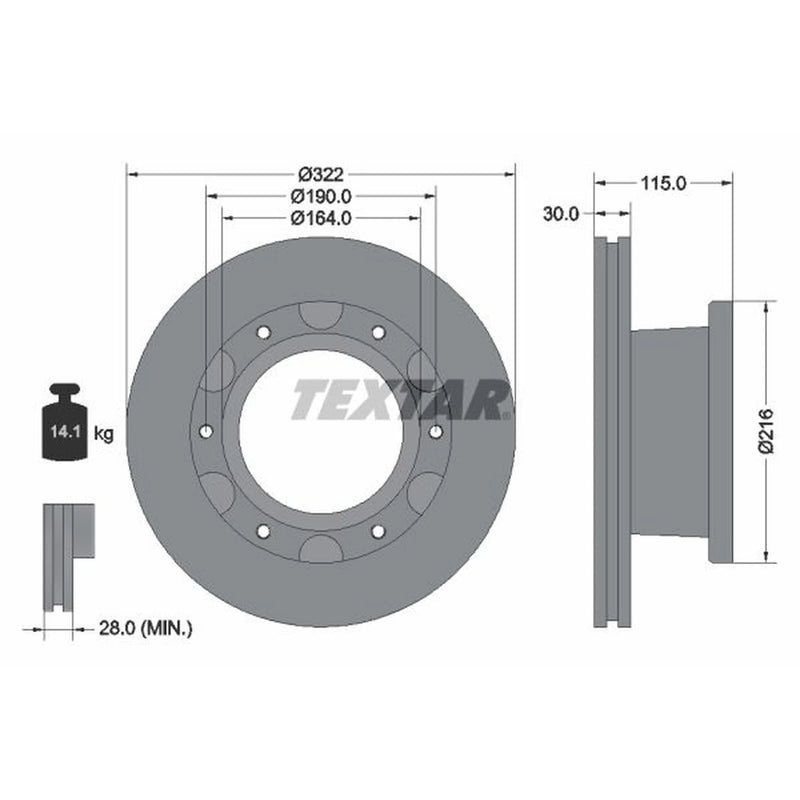 Textar 2 x Internally Vented Brake Discs 93128200