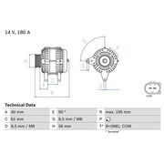 Bosch Car Alternator 12V fits Audi A6 C6 2004-2011 2.0