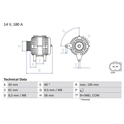 Bosch Car Alternator 12V 0 986 084 250