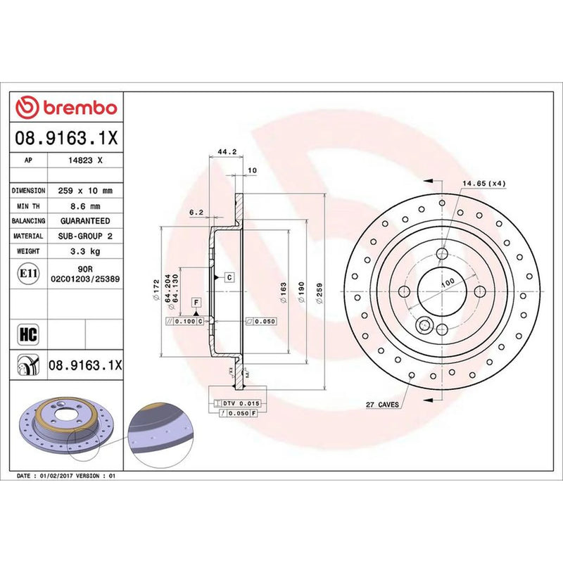 Brembo Xtra Rear Brake Perforated Discs & Pads fits Mini Mini 2006-2012