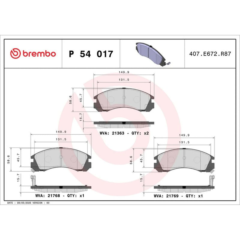 Brembo 4 x Front Brake Pad Set fits Mitsubishi 3000 GT 1990-1999 3.0