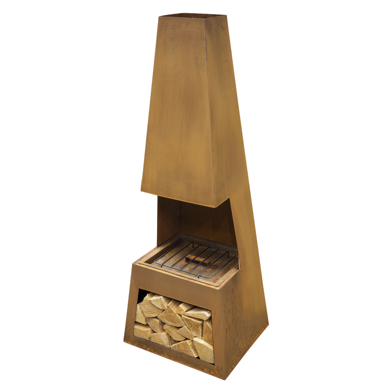 Dellonda Outdoor Chiminea Fireplace Heater Firewood Storage - Corten Steel Dellonda  - Dynamic Drive