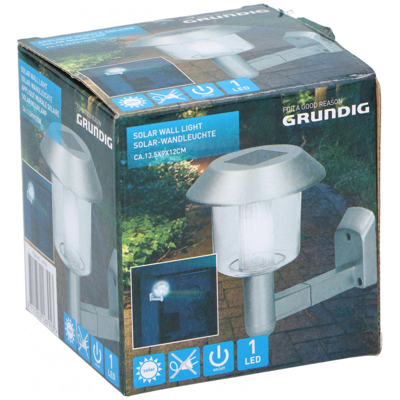 6 x Solar Powered LED Outdoor Garden Fence Wall Chrome Lantern Light Lamp Grundig  - Dynamic Drive