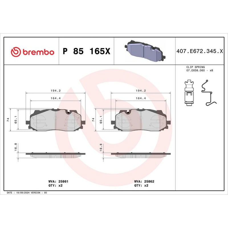 Brembo 4 x Front Brake Pad Set fits Audi A3 2020-2021