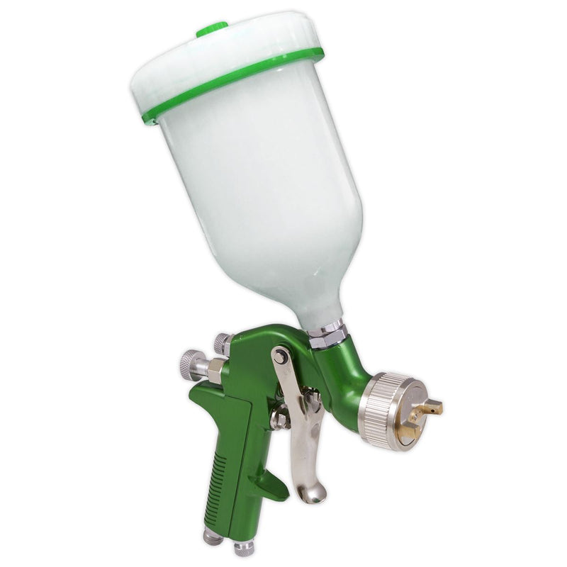 Sealey Gravity Feed Spray Gun 1.7mm Set Up 600ml Paint Pot Vehicle Car Green Sealey  - Dynamic Drive