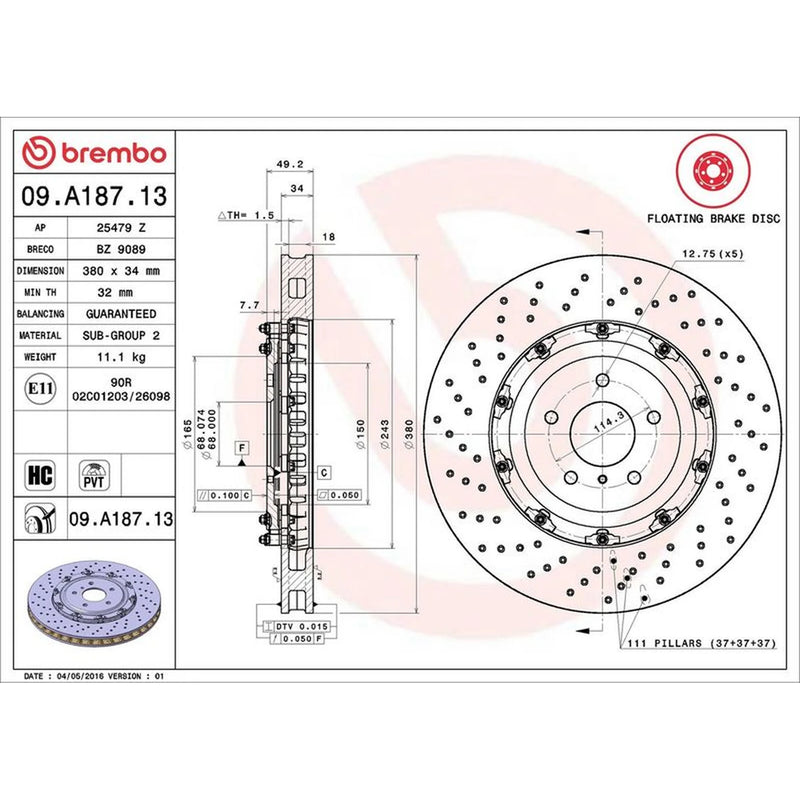 Brembo 2 x Aluminium Brake Disc Hub Brake Discs fits Nissan Gt-R 2007-2012