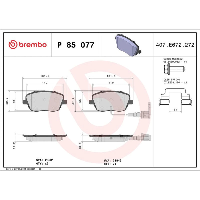 Brembo 4 x Front Brake Pad Set fits Seat Cordoba 2002-2009 1.4 1.6 1.9 2.0