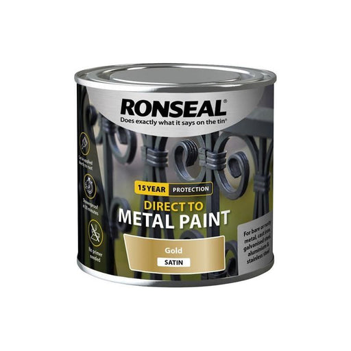 Ronseal Direct to Metal Paint Gold Satin 250ml Ronseal - Dynamic Drive