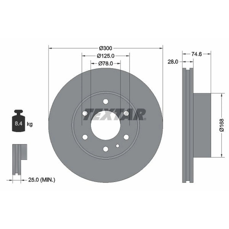 Textar 2 x Vented Front Brake Discs 92155900-x2