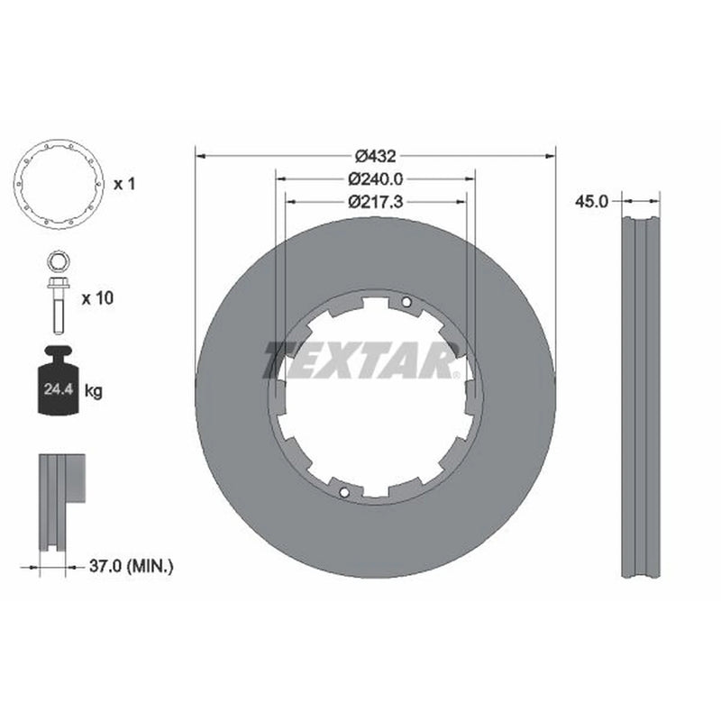 Textar 2 x Internally Vented Brake Discs 93145611