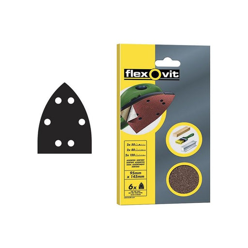 Flexovit Detail Hook & Loop Sanding Sheets 95x145mm Assorted (Pack 6) Flexovit - Dynamic Drive