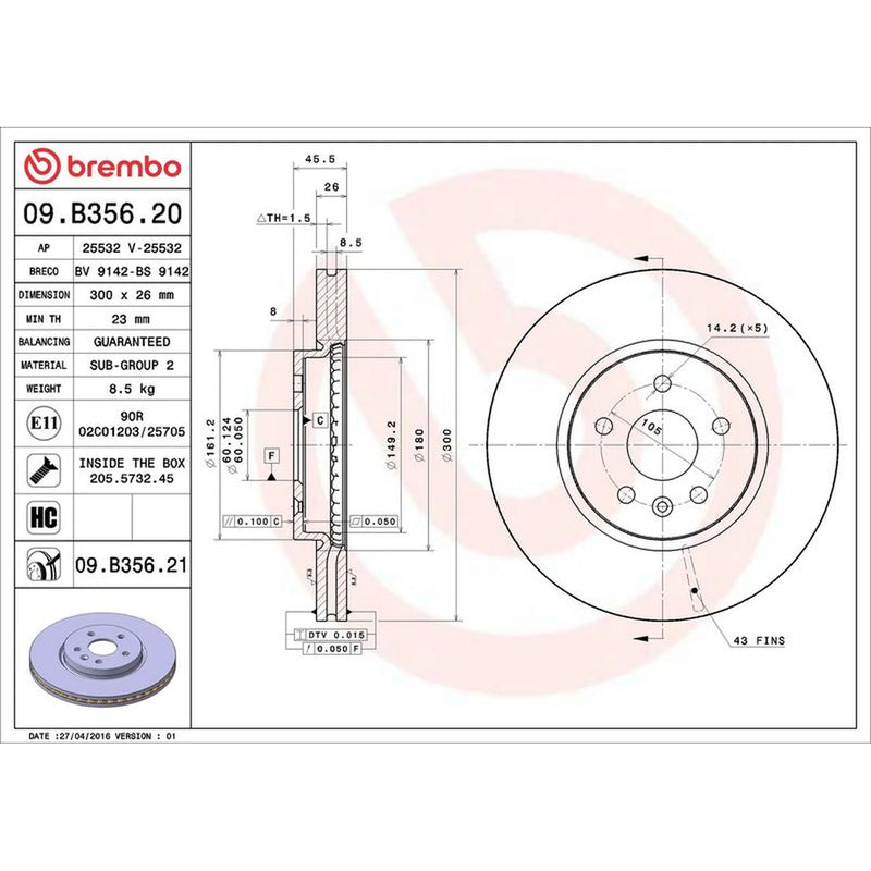 Brembo 2 x Front Brake Discs 09.B356.21-x2