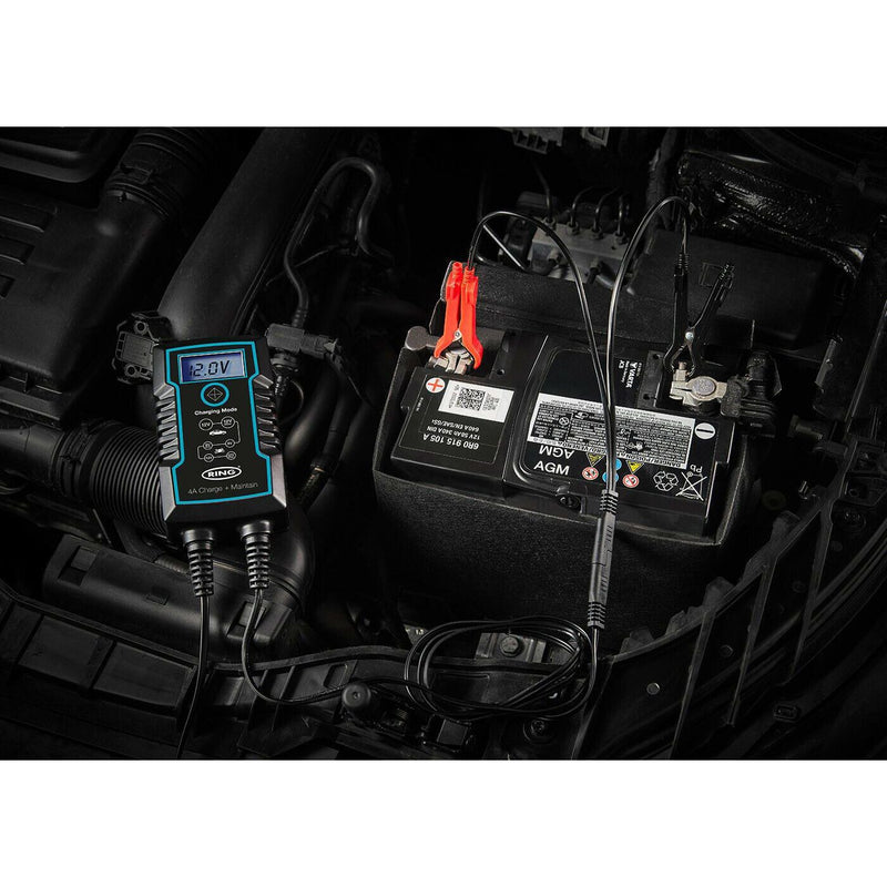 Ring 4A Smart Battery Charger and Battery Maintainer LCD Display 6/12v Ring Automotive - Dynamic Drive