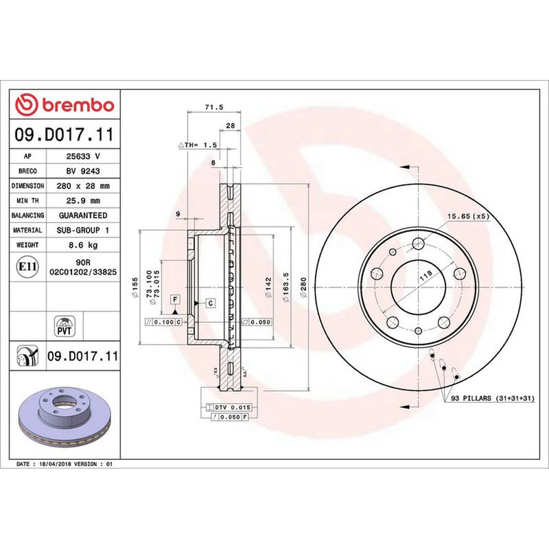 Brembo 2 x Front Brake Discs 09.D017.11-x2