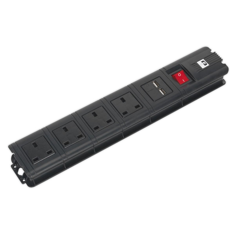 Sealey Extension Cable 3m 4 x 230V + 2 x USB Sockets - Black EL34USBB Sealey  - Dynamic Drive