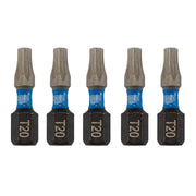 Draper Expert TX-STAR Impact Screwdriver Bits, T20 x 25mm, 1/4" Hex (Pack of 5) Draper - Dynamic Drive