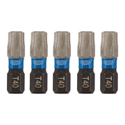 Draper Expert TX-STAR Impact Screwdriver Bits, T40 x 25mm, 1/4" Hex (Pack of 5) Draper - Dynamic Drive