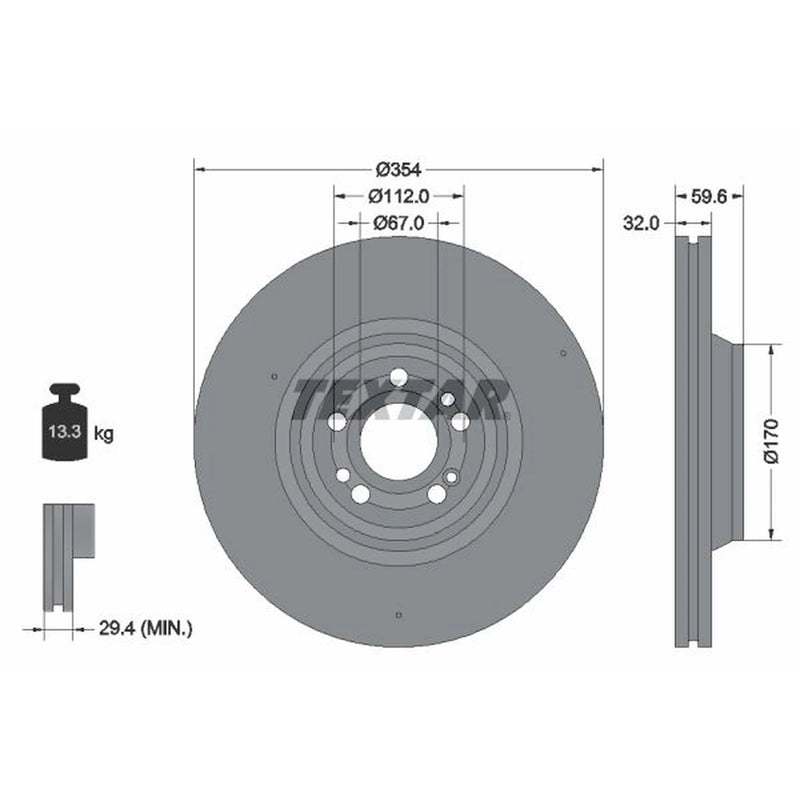 Textar 2 x Vented Front Brake Discs 92306005
